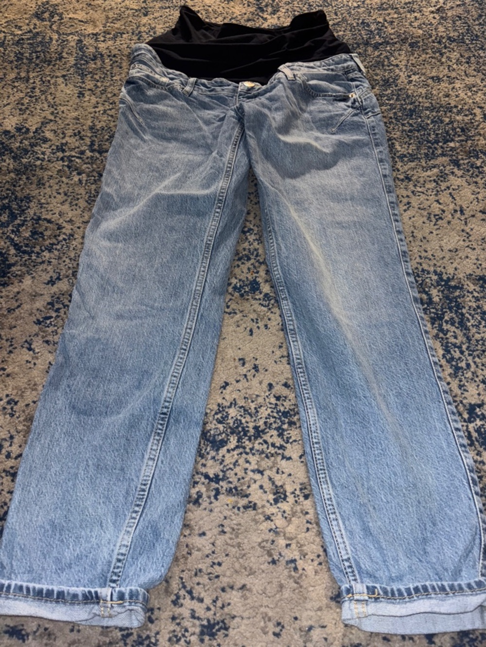 River Island Light Blue Maternity Straight Jeans with Black Waist Panel